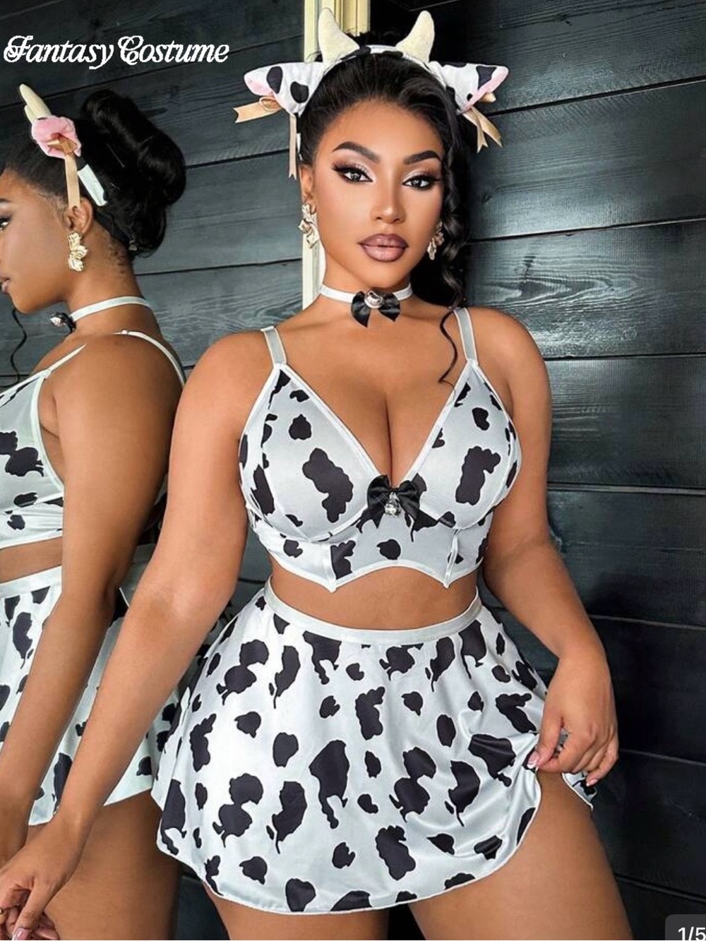 Cow Print Satin costume - White & Black